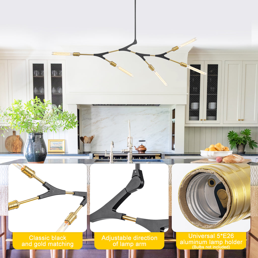 5-Light Modern Y-Shaped Branch Chandelier with Adjustable Swivel Mount - product image 3 | Zenvolit
