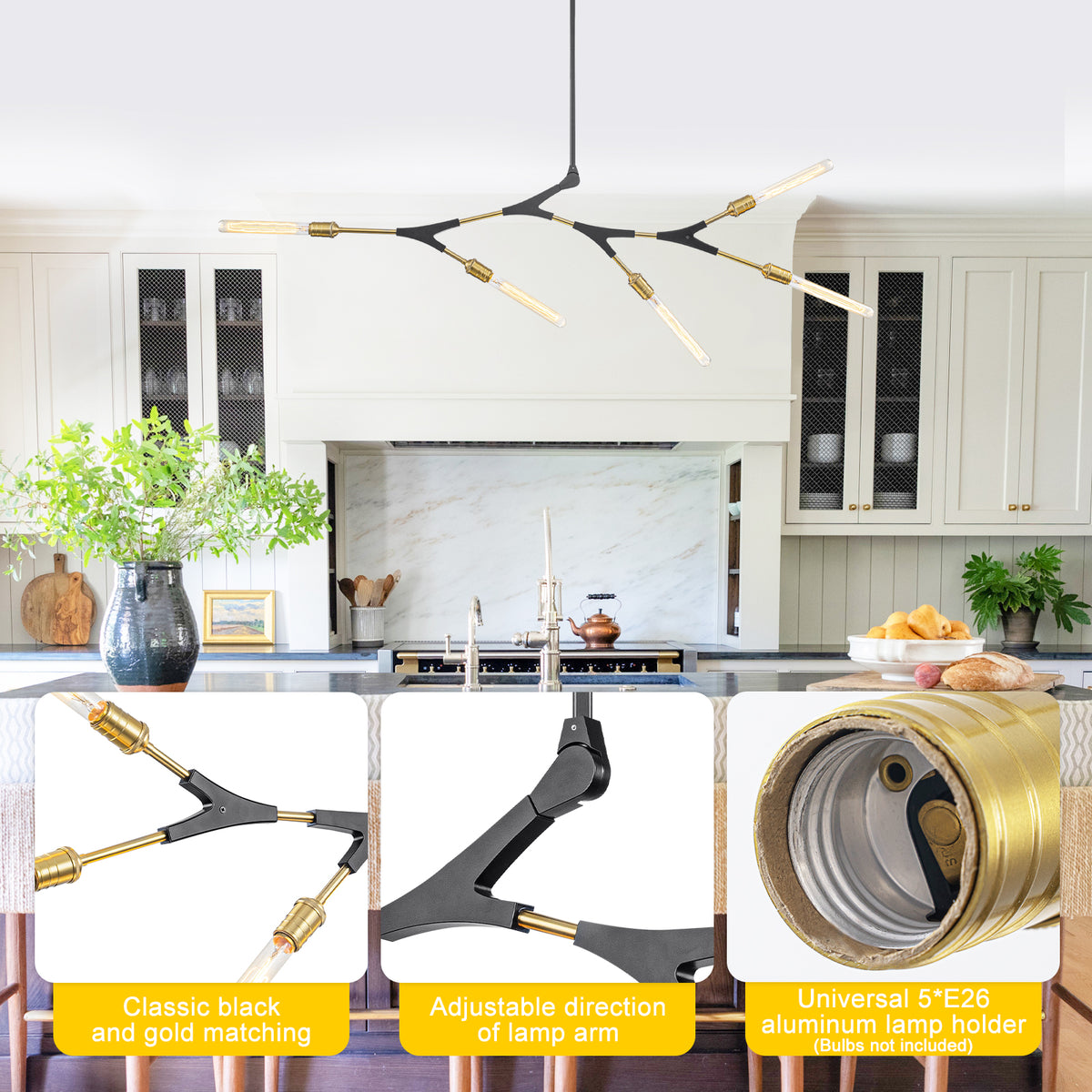 5-Light Modern Y-Shaped Branch Chandelier with Adjustable Swivel Mount - product image 3 | Zenvolit