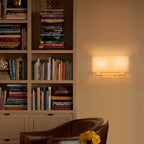 2-Light Wall Sconce Half-Open Linen Shade Striped Glass Globe Accent - product image 1 | Zenvolit
