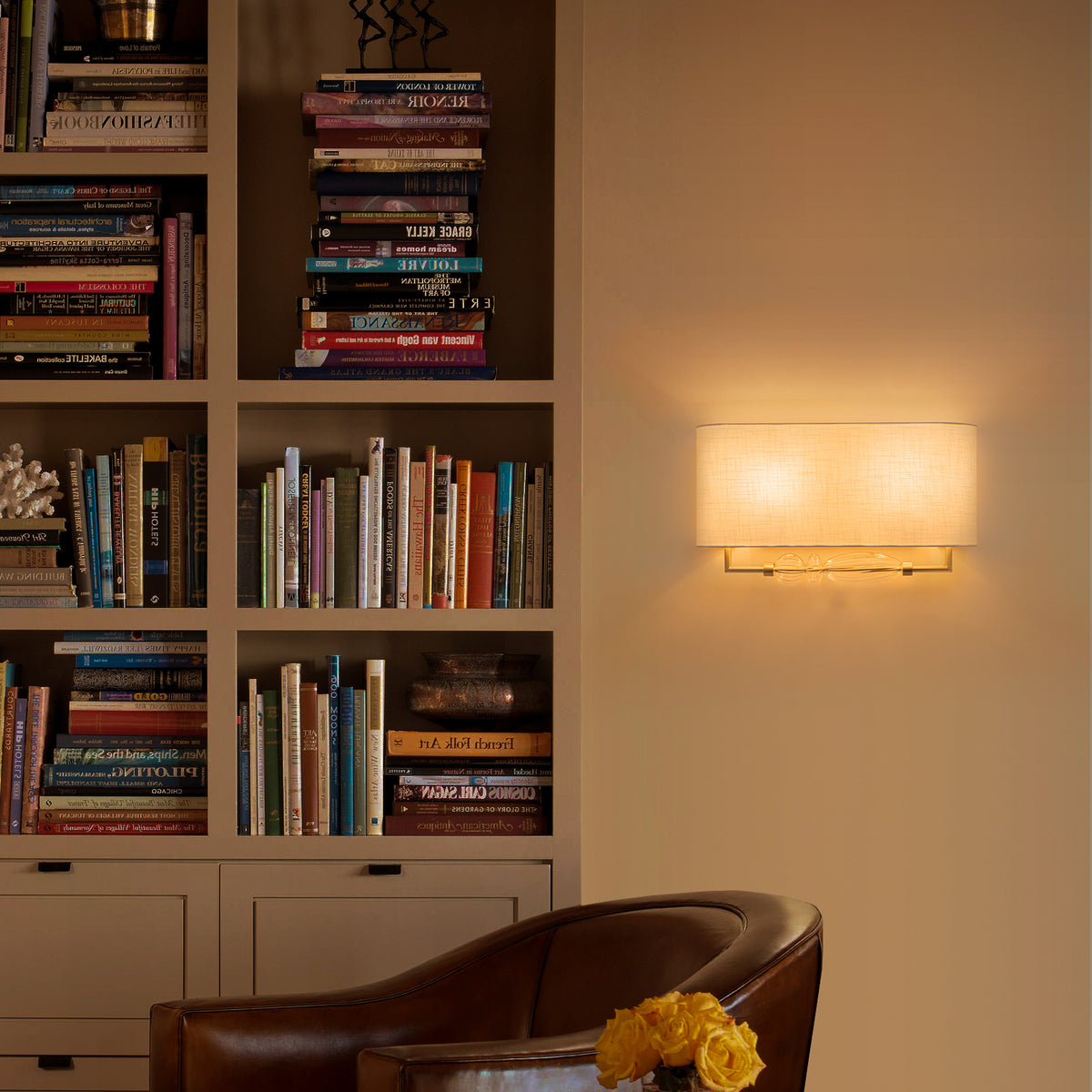 2-Light Wall Sconce Half-Open Linen Shade Striped Glass Globe Accent - product image 1 | Zenvolit