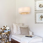2-Light Wall Sconce Half-Open Linen Shade Striped Glass Globe Accent - product image 3 | Zenvolit