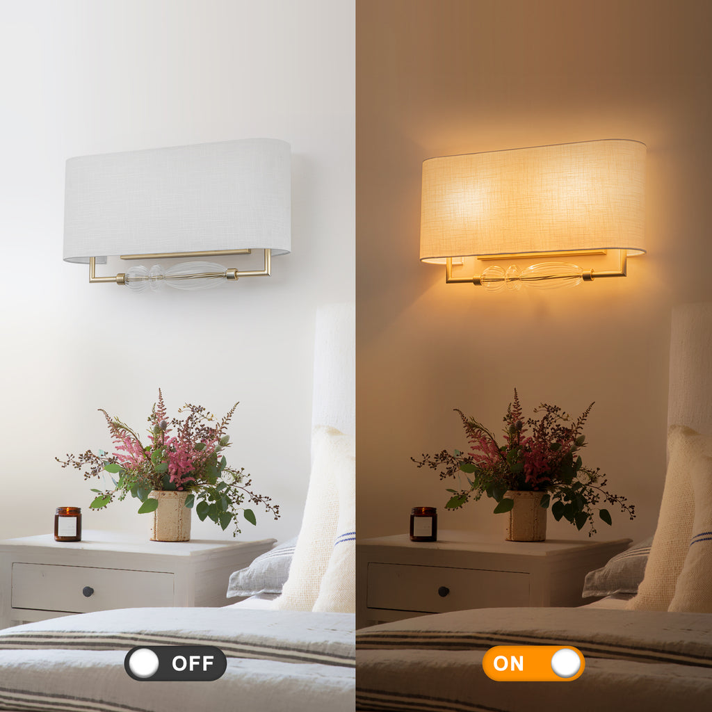 2-Light Wall Sconce Half-Open Linen Shade Striped Glass Globe Accent - product image 7 | Zenvolit