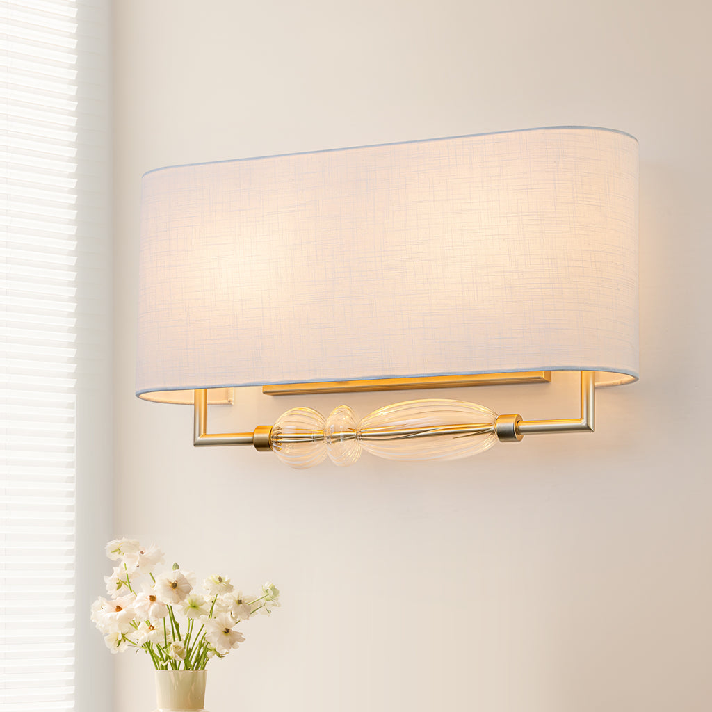 2-Light Wall Sconce Half-Open Linen Shade Striped Glass Globe Accent - product image 11 | Zenvolit