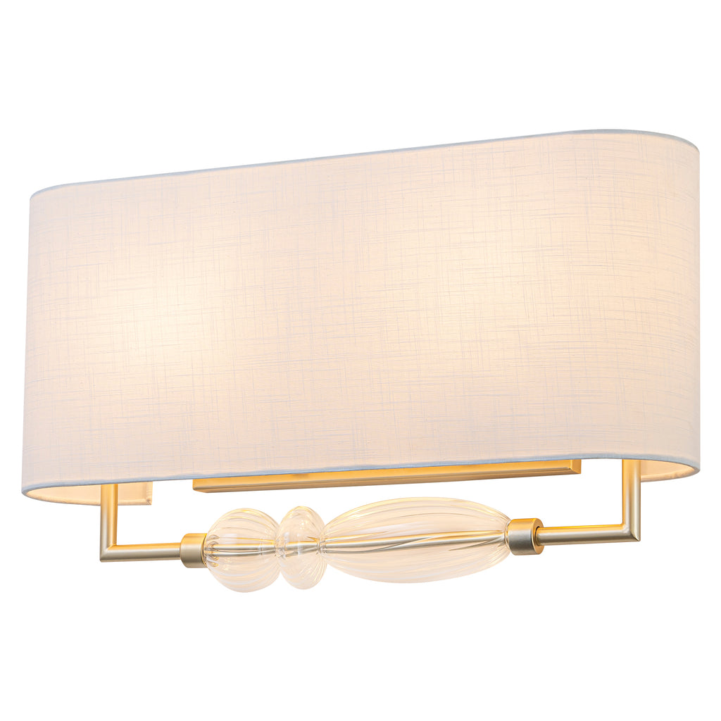 2-Light Wall Sconce Half-Open Linen Shade Striped Glass Globe Accent - product image 13 | Zenvolit
