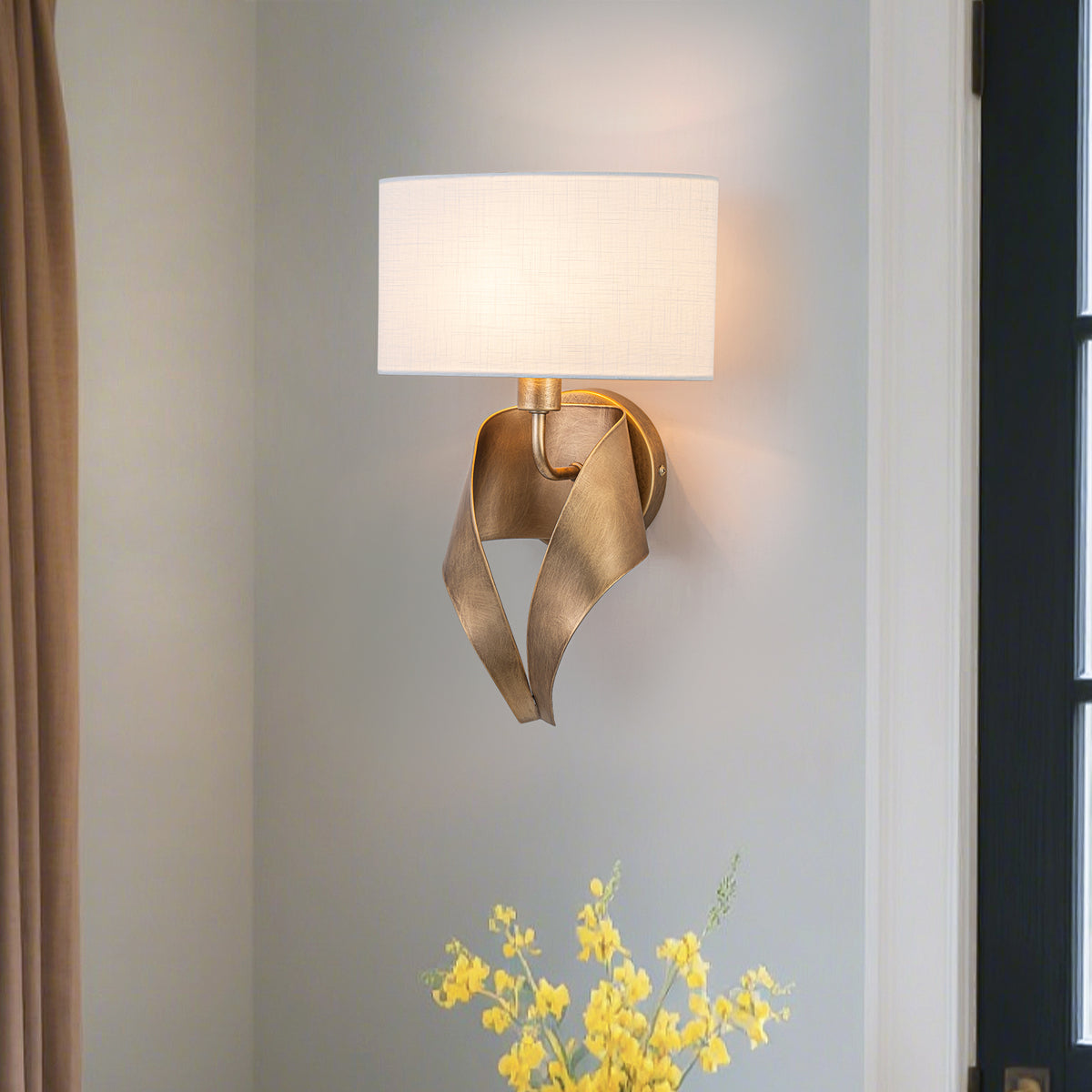 1-Light Half-Round Open Fabric Shade Metal Frame Wall Sconce Modern - product image 1 | Zenvolit