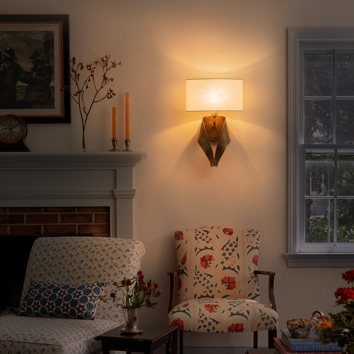 1-Light Half-Round Open Fabric Shade Metal Frame Wall Sconce Modern - product image 4 | Zenvolit