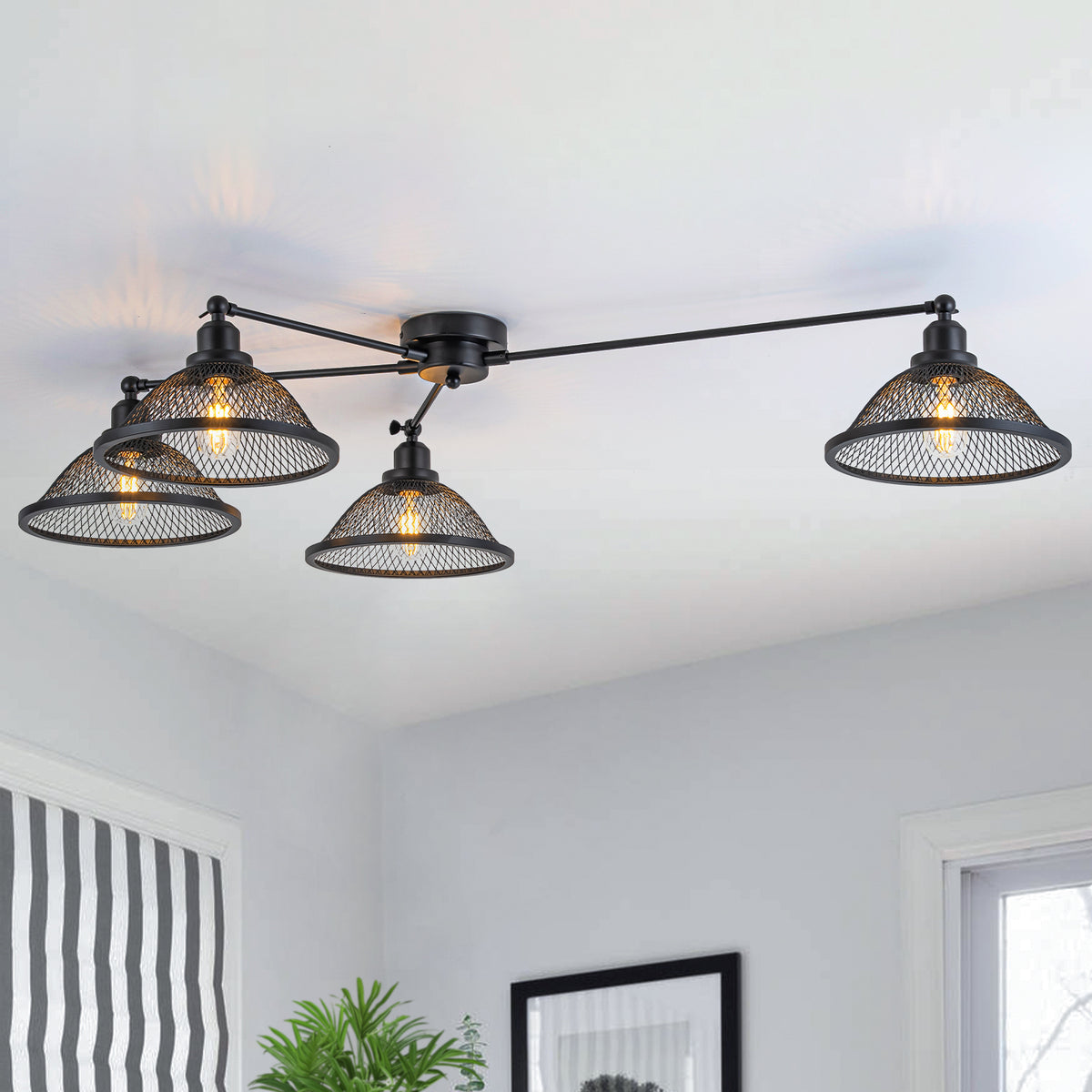 4 Lights 47 inch Industrial Style Cone Shaped Iron Mesh Flush Mount with E26 Sockets - product image 37 | Zenvolit