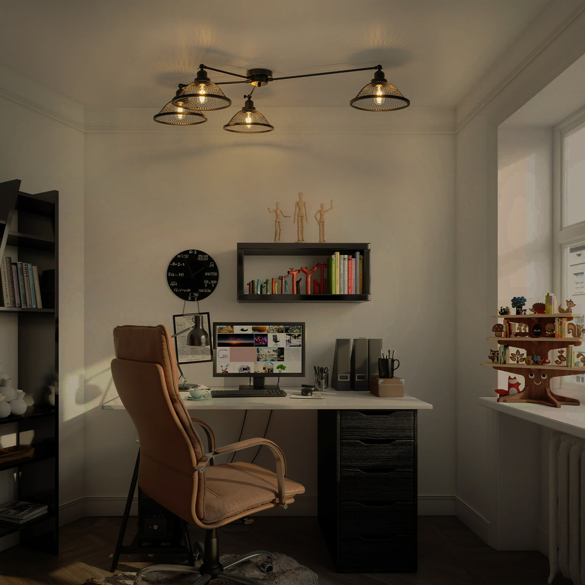4 Lights 47 inch Industrial Style Cone Shaped Iron Mesh Flush Mount with E26 Sockets - product image 39 | Zenvolit