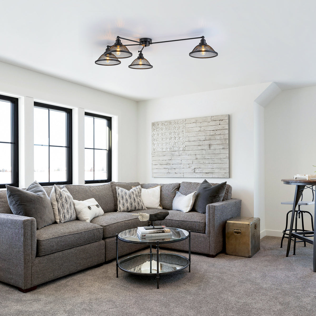 4 Lights 47 inch Industrial Style Cone Shaped Iron Mesh Flush Mount with E26 Sockets - product image 40 | Zenvolit