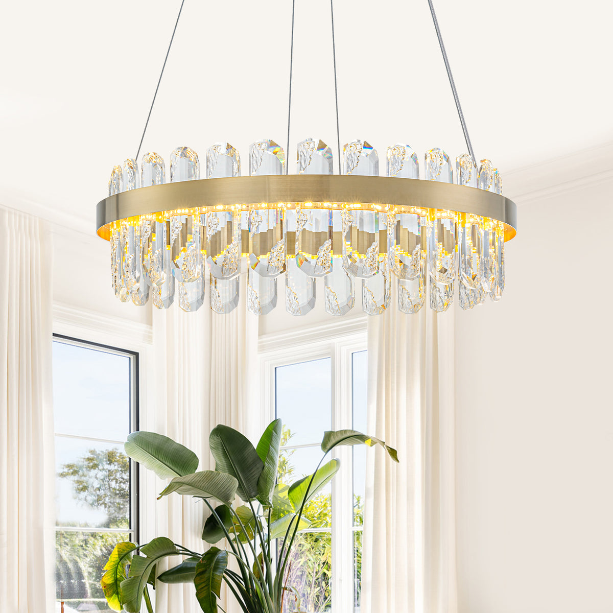 Modern Gold LED Chandelier with Clear Linear Crystals Dimmable - product image 11 | Zenvolit