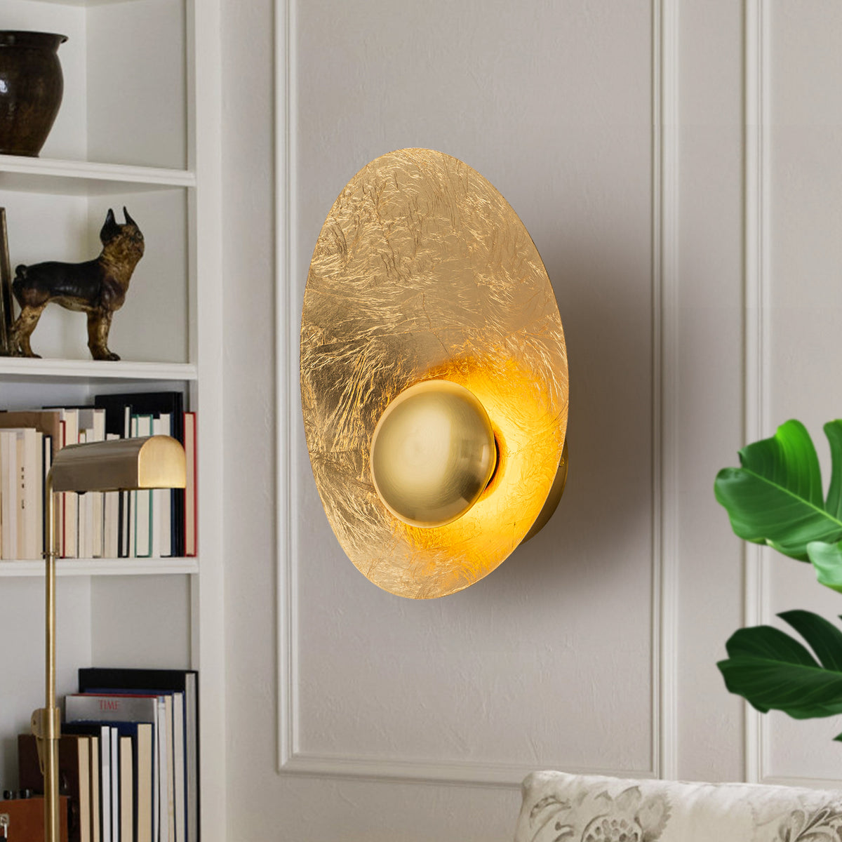 Oval Gold Iron LED Wall Sconce with Interior Gold Leaf Finish Dimmable - product image 1 | Zenvolit