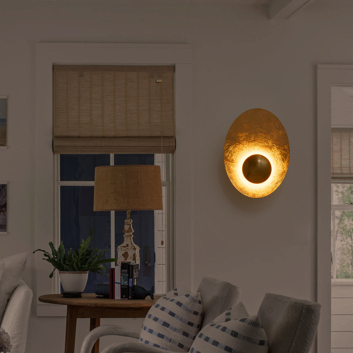 Oval Gold Iron LED Wall Sconce with Interior Gold Leaf Finish Dimmable - product image 3 | Zenvolit