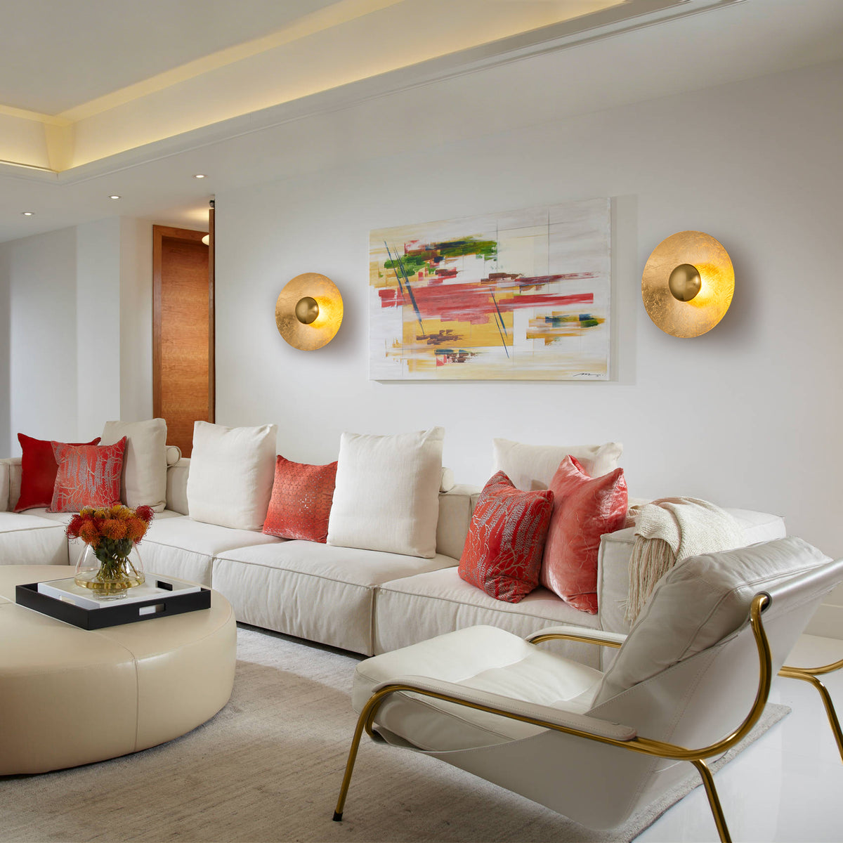 Round Gold Iron LED Wall Sconce with Interior Gold Leaf Finish Dimmable - product image 4 | Zenvolit