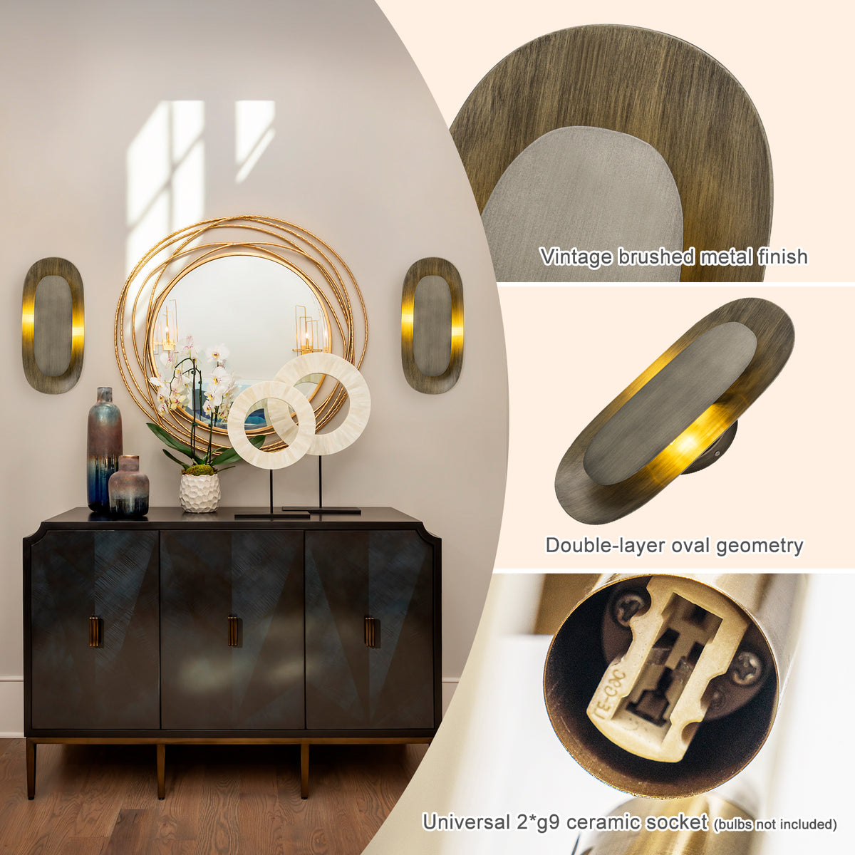 2-Light Vintage Elongated Shell-Shaped Metal Wall Sconce - product image 11 | Zenvolit