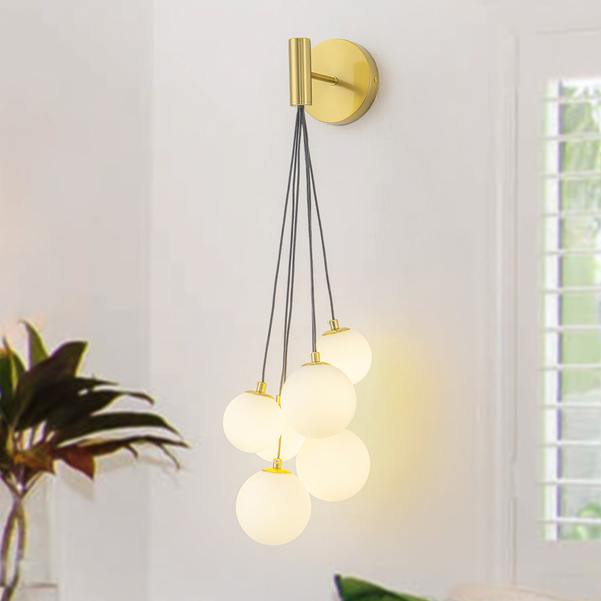 6-Light Hanging Milky Glass Globe Wall Sconce Modern Living Room - product image 1 | Zenvolit