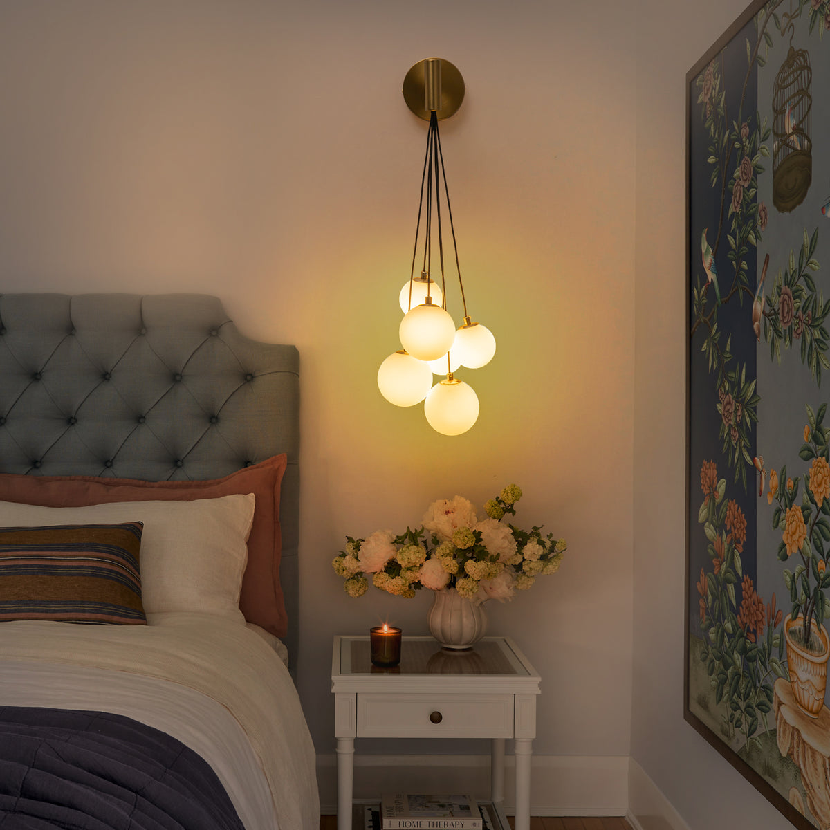 6-Light Hanging Milky Glass Globe Wall Sconce Modern Living Room - product image 3 | Zenvolit