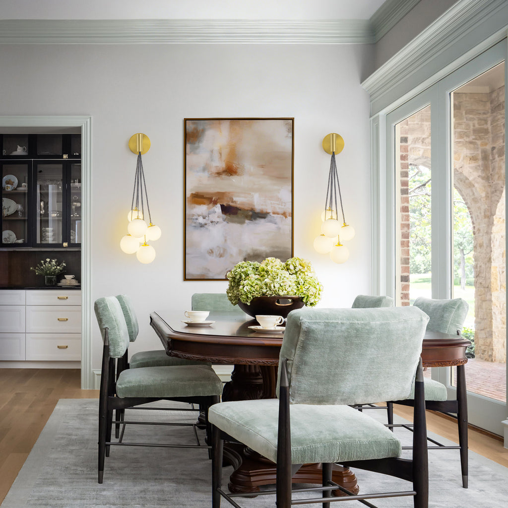 6-Light Hanging Milky Glass Globe Wall Sconce Modern Living Room - product image 4 | Zenvolit
