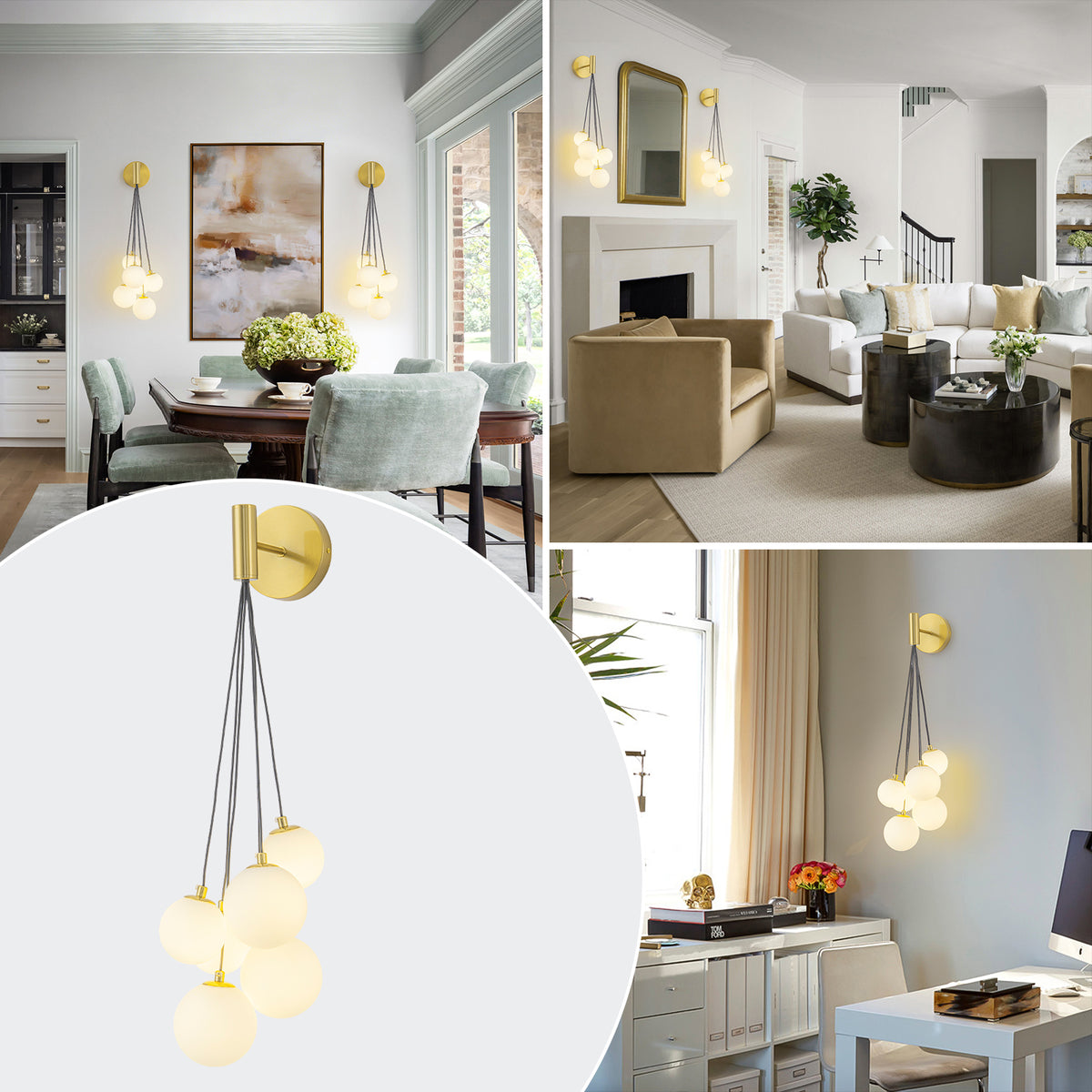 6-Light Hanging Milky Glass Globe Wall Sconce Modern Living Room - product image 6 | Zenvolit