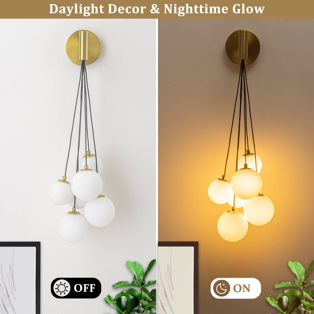 6-Light Hanging Milky Glass Globe Wall Sconce Modern Living Room - product image 8 | Zenvolit