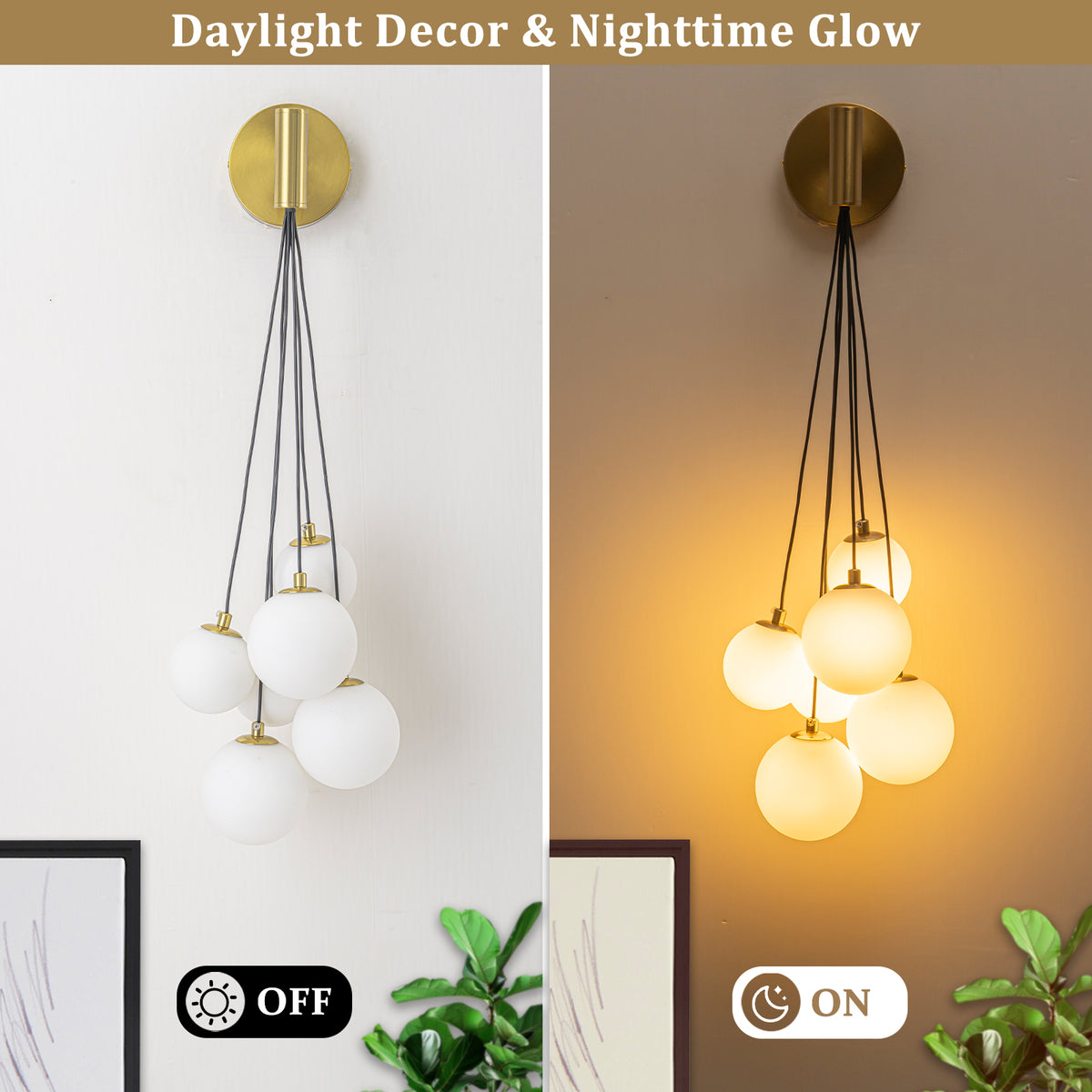 6-Light Hanging Milky Glass Globe Wall Sconce Modern Living Room - product image 8 | Zenvolit