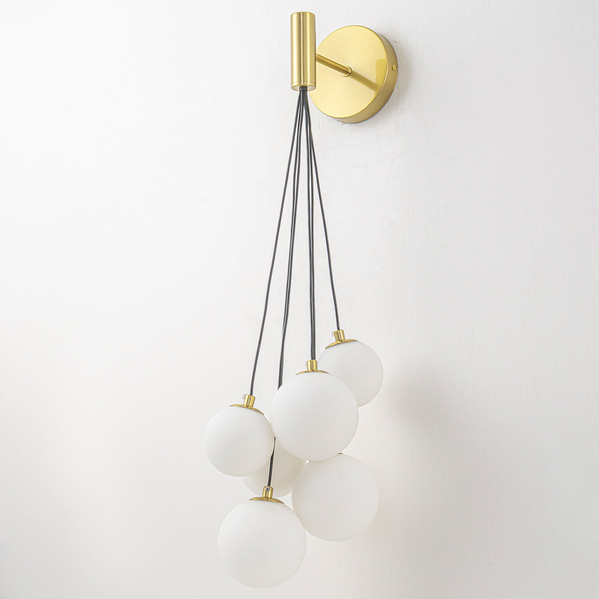 6-Light Hanging Milky Glass Globe Wall Sconce Modern Living Room - product image 9 | Zenvolit