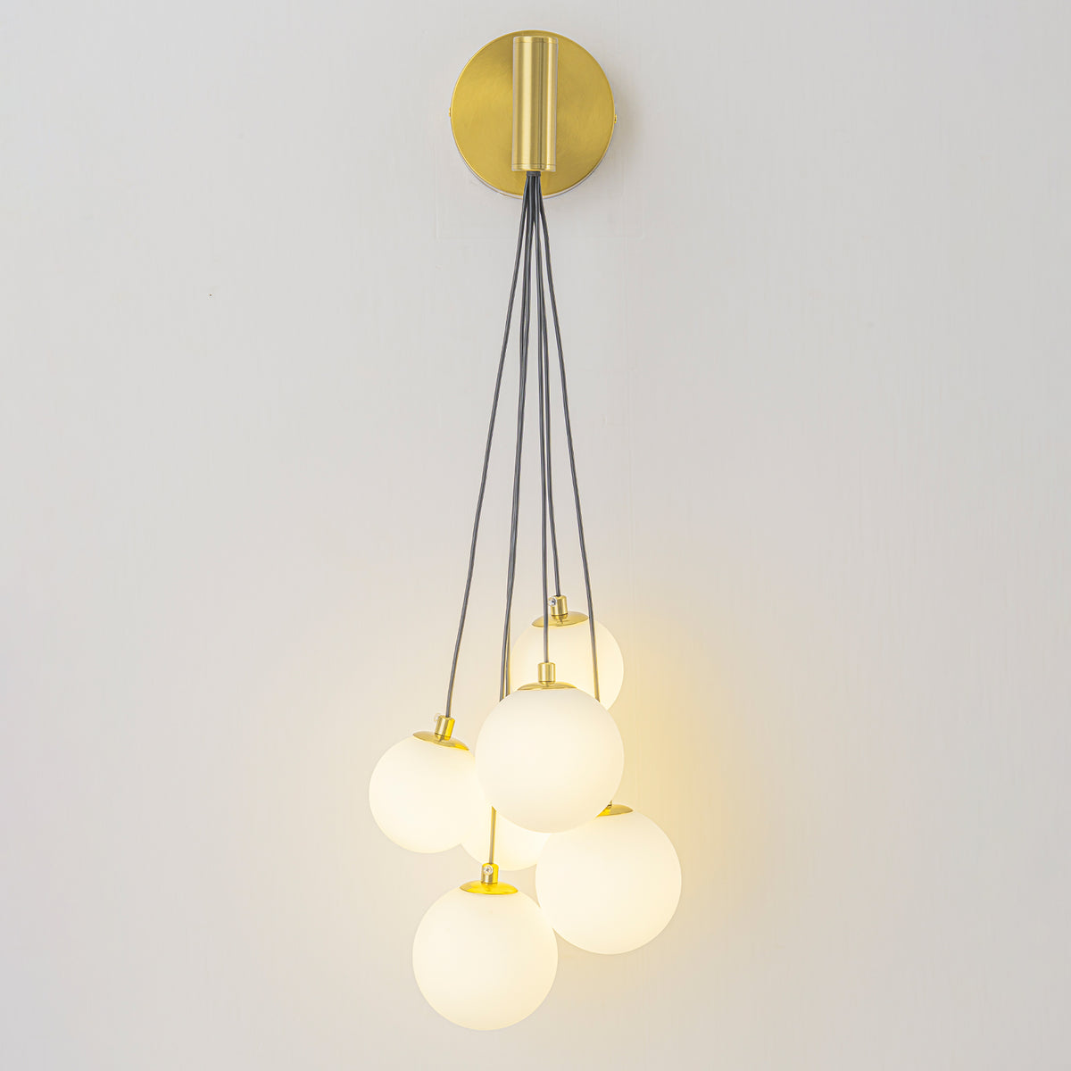 6-Light Hanging Milky Glass Globe Wall Sconce Modern Living Room - product image 10 | Zenvolit