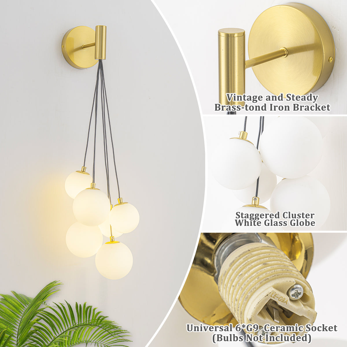 6-Light Hanging Milky Glass Globe Wall Sconce Modern Living Room - product image 11 | Zenvolit