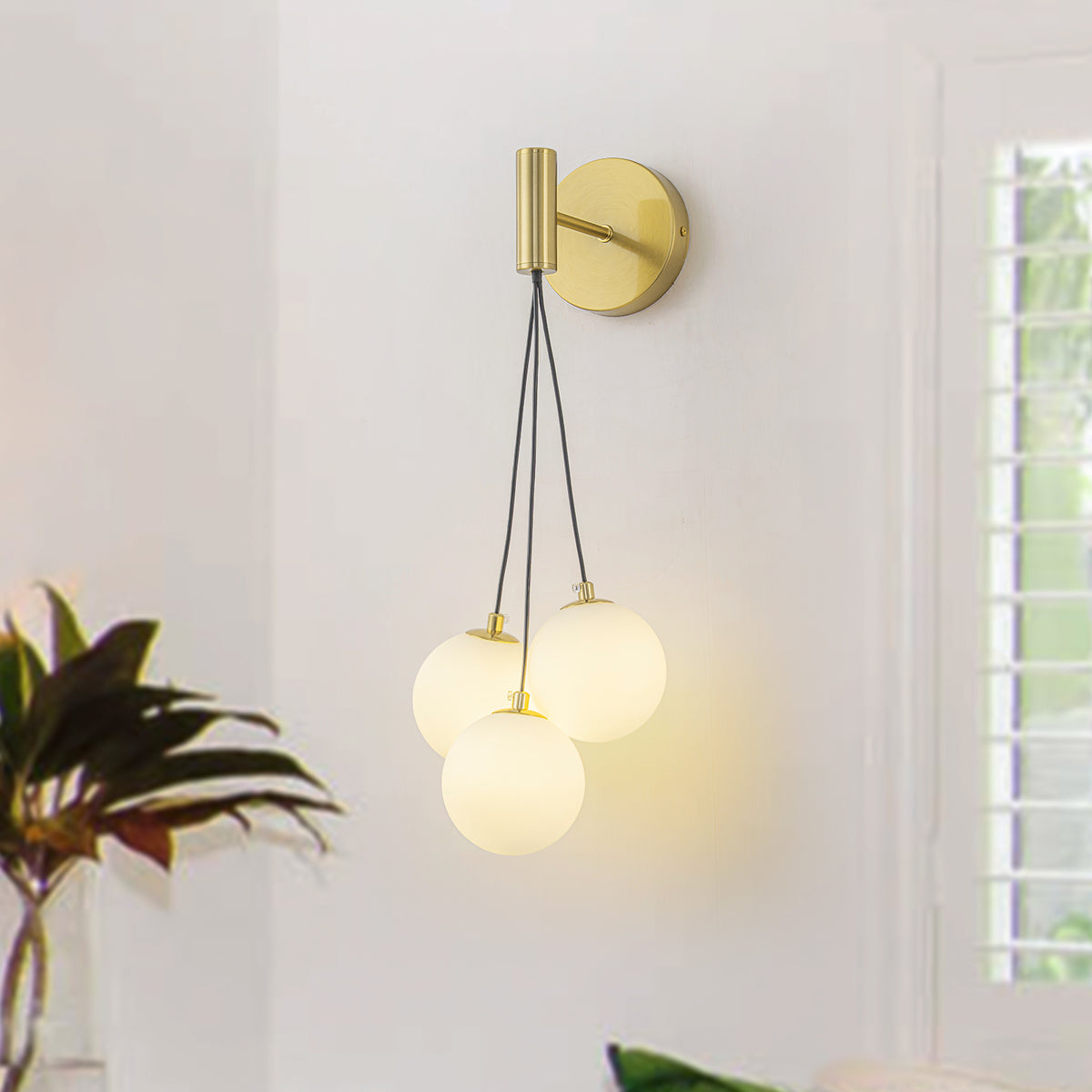 Modern Gold Metal Wall Sconce Frosted White Globe Glass Shades - product image 1 | Zenvolit