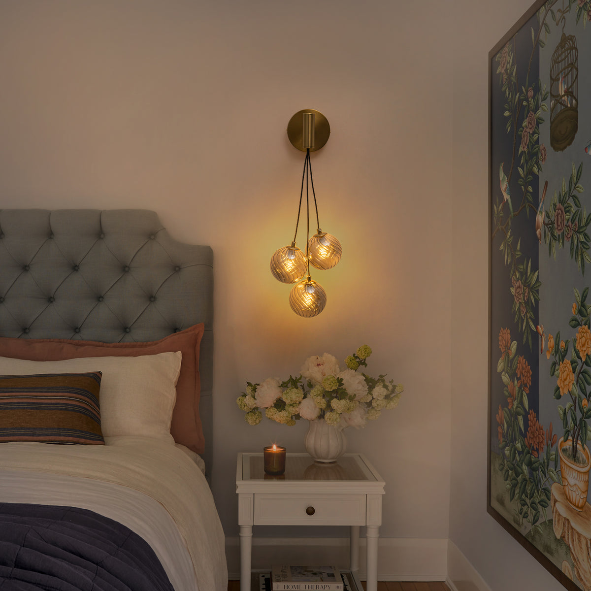 Modern Gold Metal Wall Sconce Smoke Gray Twisted Glass Globe Shades - product image 2 | Zenvolit