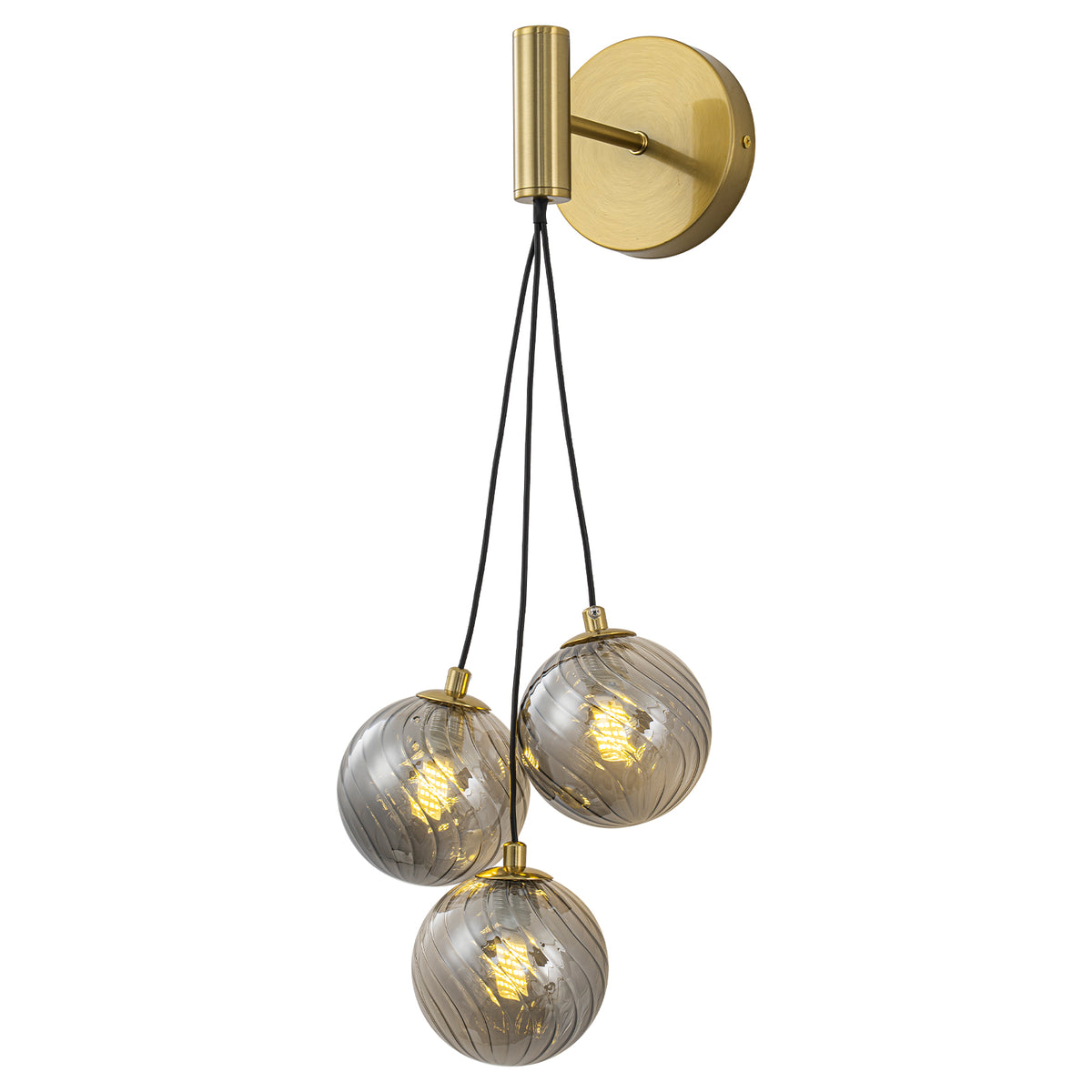 Modern Gold Metal Wall Sconce Smoke Gray Twisted Glass Globe Shades - product image 12 | Zenvolit