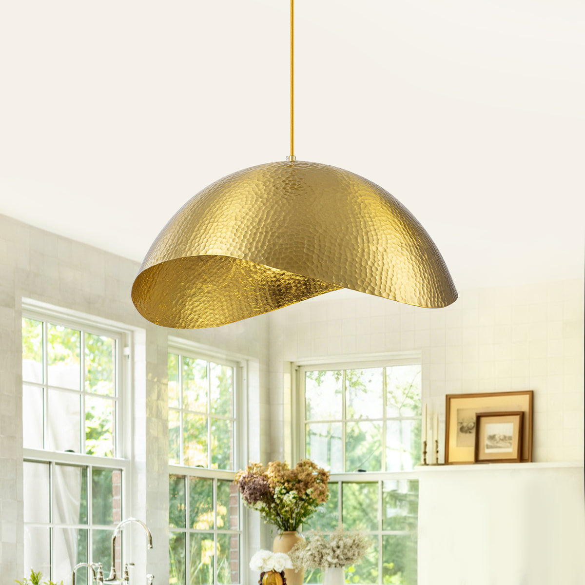 Modern Gold Pendant Light with Hammered Metal Dome Shade for Kitchen - product image 1 | Zenvolit