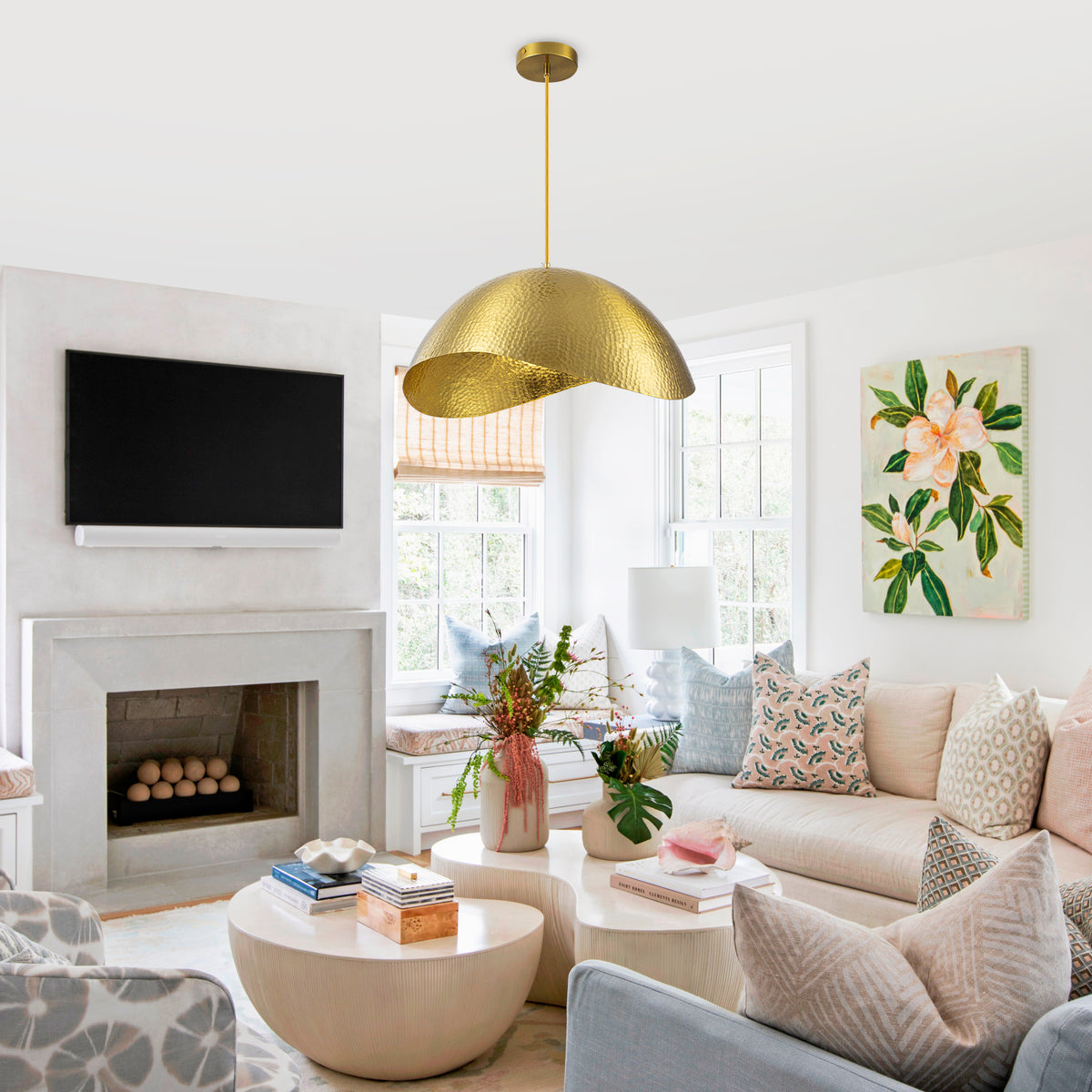 Modern Gold Pendant Light with Hammered Metal Dome Shade for Kitchen - product image 7 | Zenvolit