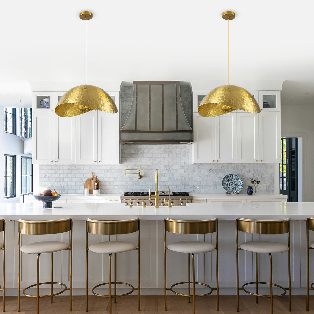 Modern Gold Pendant Light with Hammered Metal Dome Shade for Kitchen - product image 8 | Zenvolit