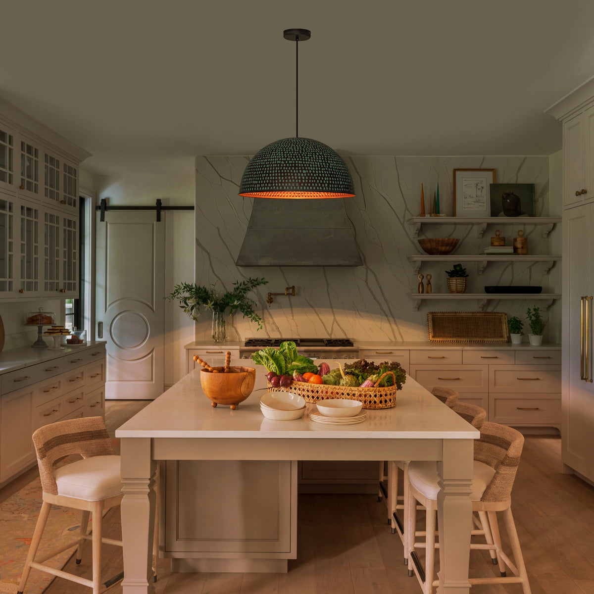 Industrial Pendant Light with Hammered Dome Shade Green Patina Finish - product image 6 | Zenvolit
