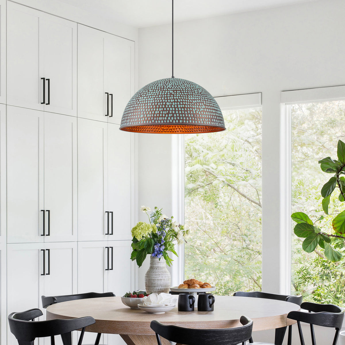 Industrial Pendant Light with Hammered Dome Shade Green Patina Finish - product image 7 | Zenvolit