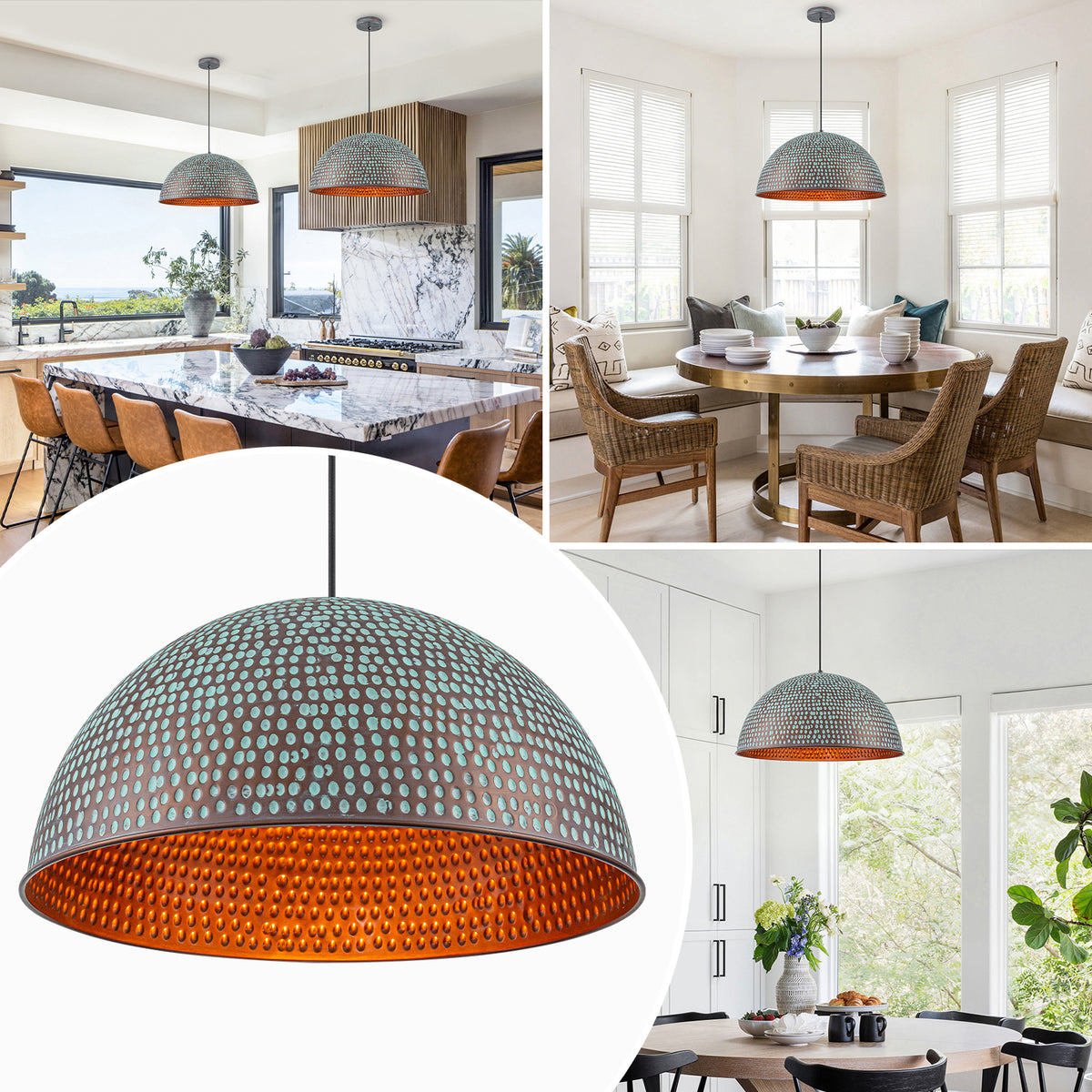 Industrial Pendant Light with Hammered Dome Shade Green Patina Finish - product image 10 | Zenvolit