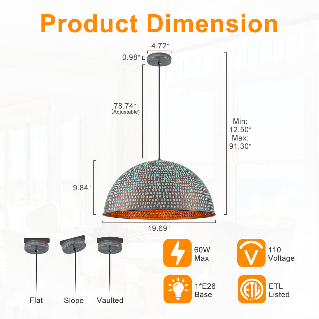 Industrial Pendant Light with Hammered Dome Shade Green Patina Finish - product image 11 | Zenvolit