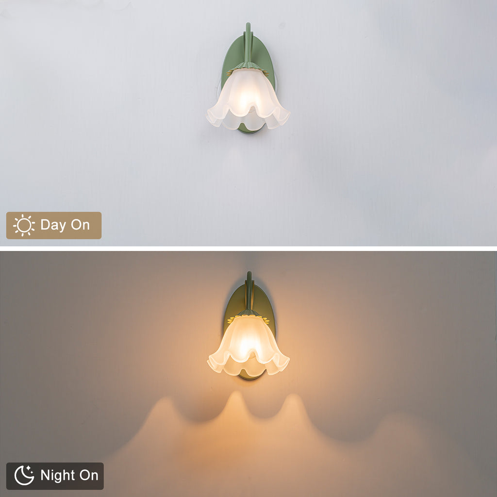 Green Metal Flower Frosted Glass Wall Sconce for Bathroom Vanity - product image 8 | Zenvolit