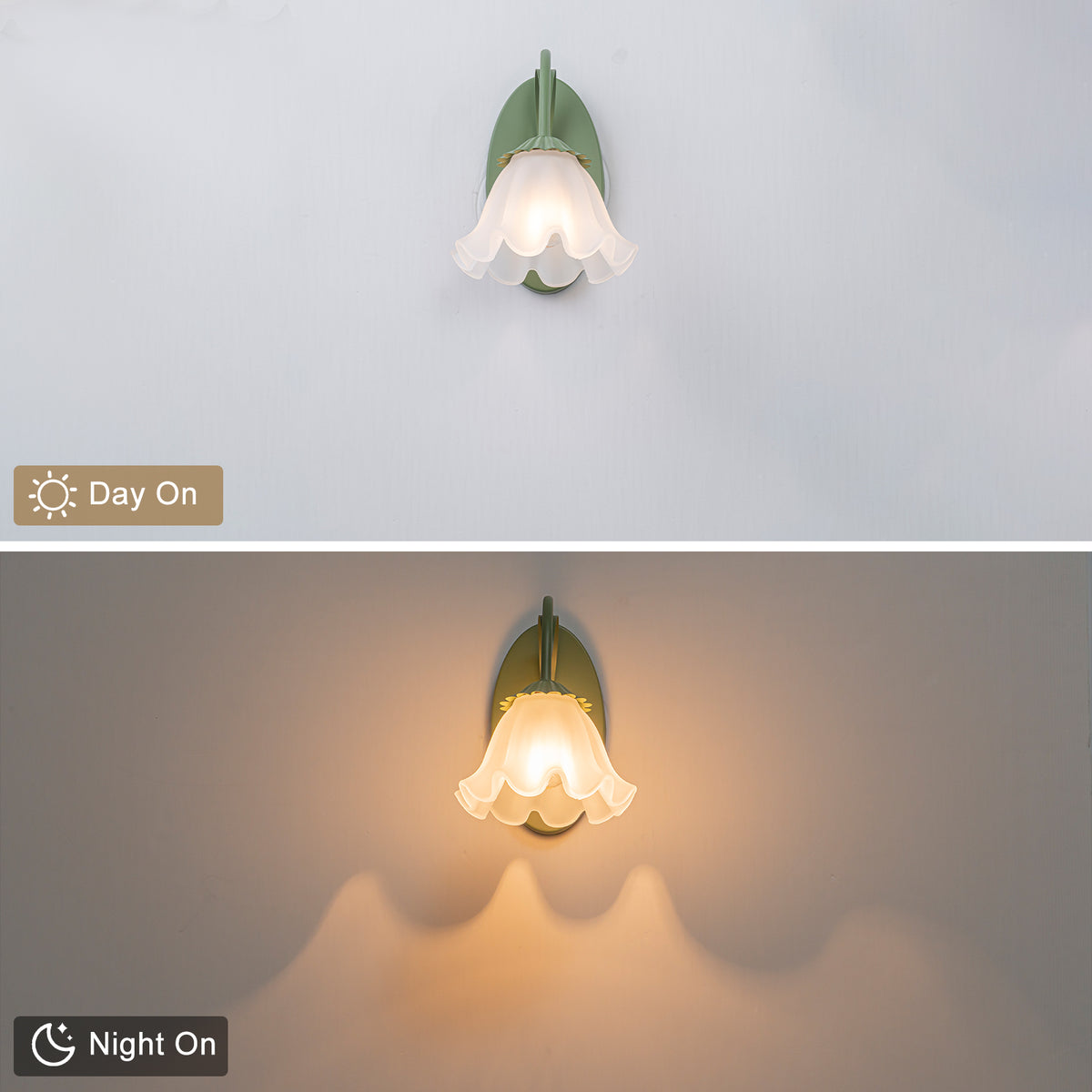 Green Metal Flower Frosted Glass Wall Sconce for Bathroom Vanity - product image 8 | Zenvolit