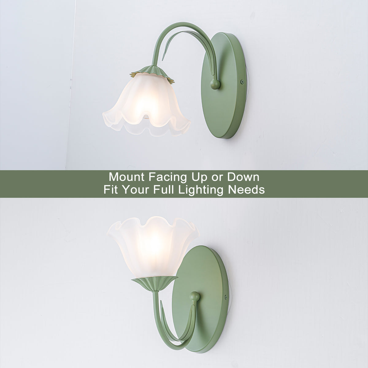 Green Metal Flower Frosted Glass Wall Sconce for Bathroom Vanity - product image 14 | Zenvolit