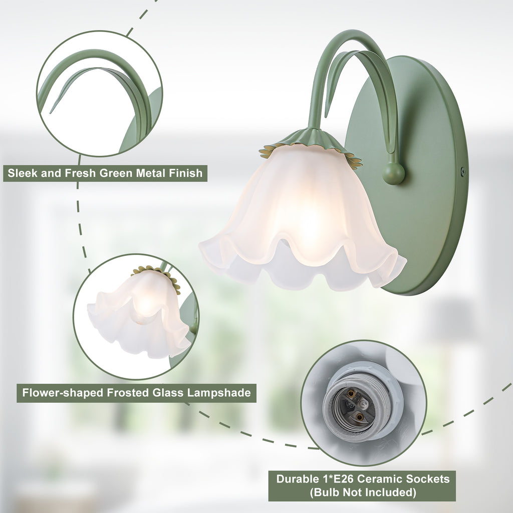 Green Metal Flower Frosted Glass Wall Sconce for Bathroom Vanity - product image 15 | Zenvolit