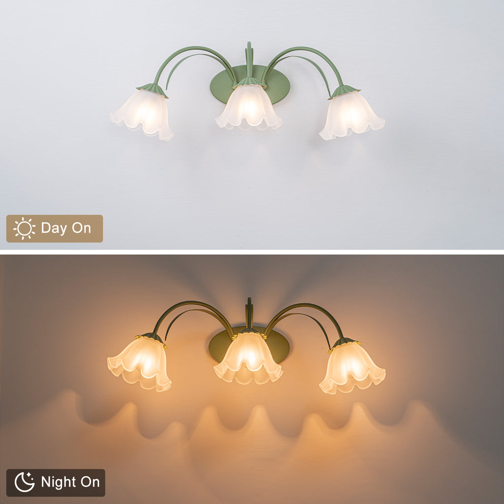 Green Metal Flower Frosted Glass Wall Sconce for Bathroom Vanity - product image 8 | Zenvolit