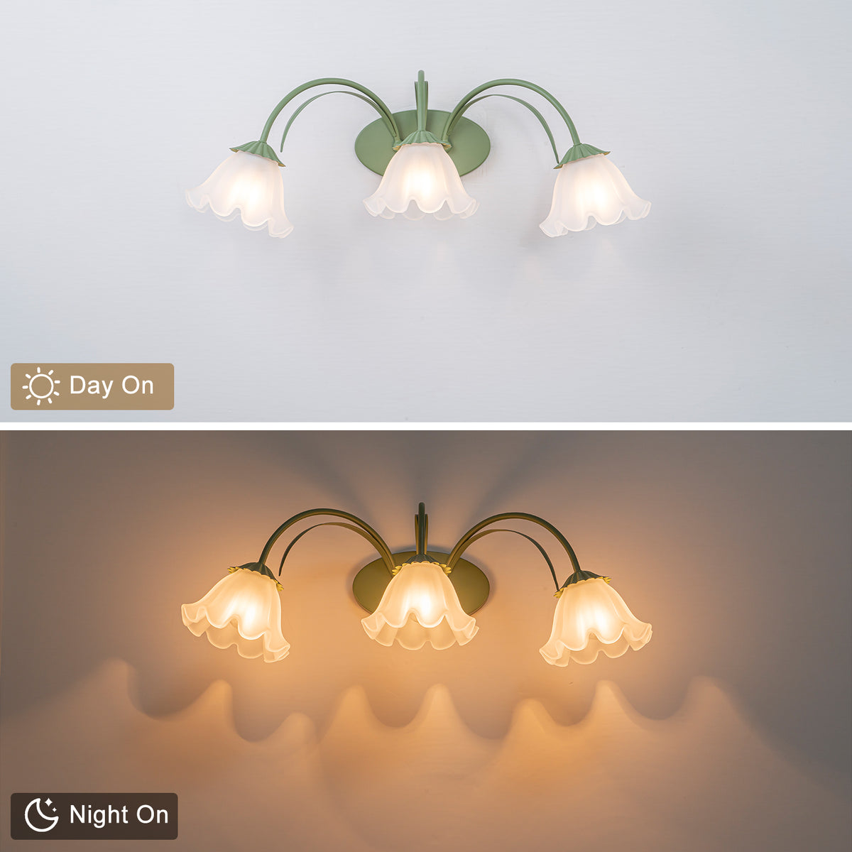 Green Metal Flower Frosted Glass Wall Sconce for Bathroom Vanity - product image 8 | Zenvolit