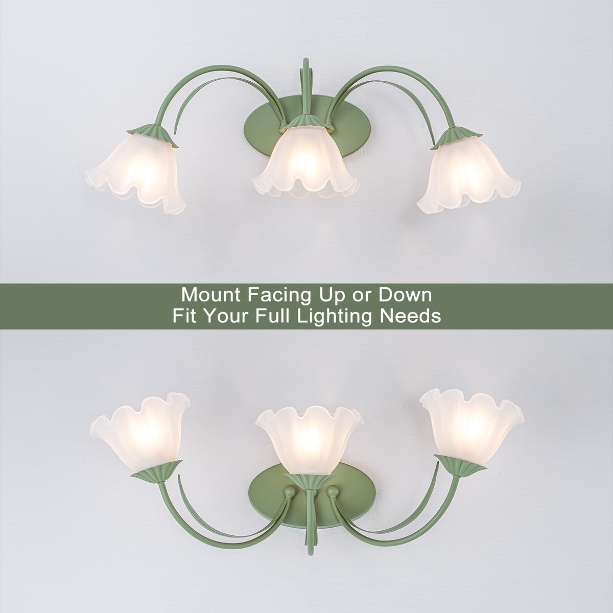 Green Metal Flower Frosted Glass Wall Sconce for Bathroom Vanity - product image 15 | Zenvolit