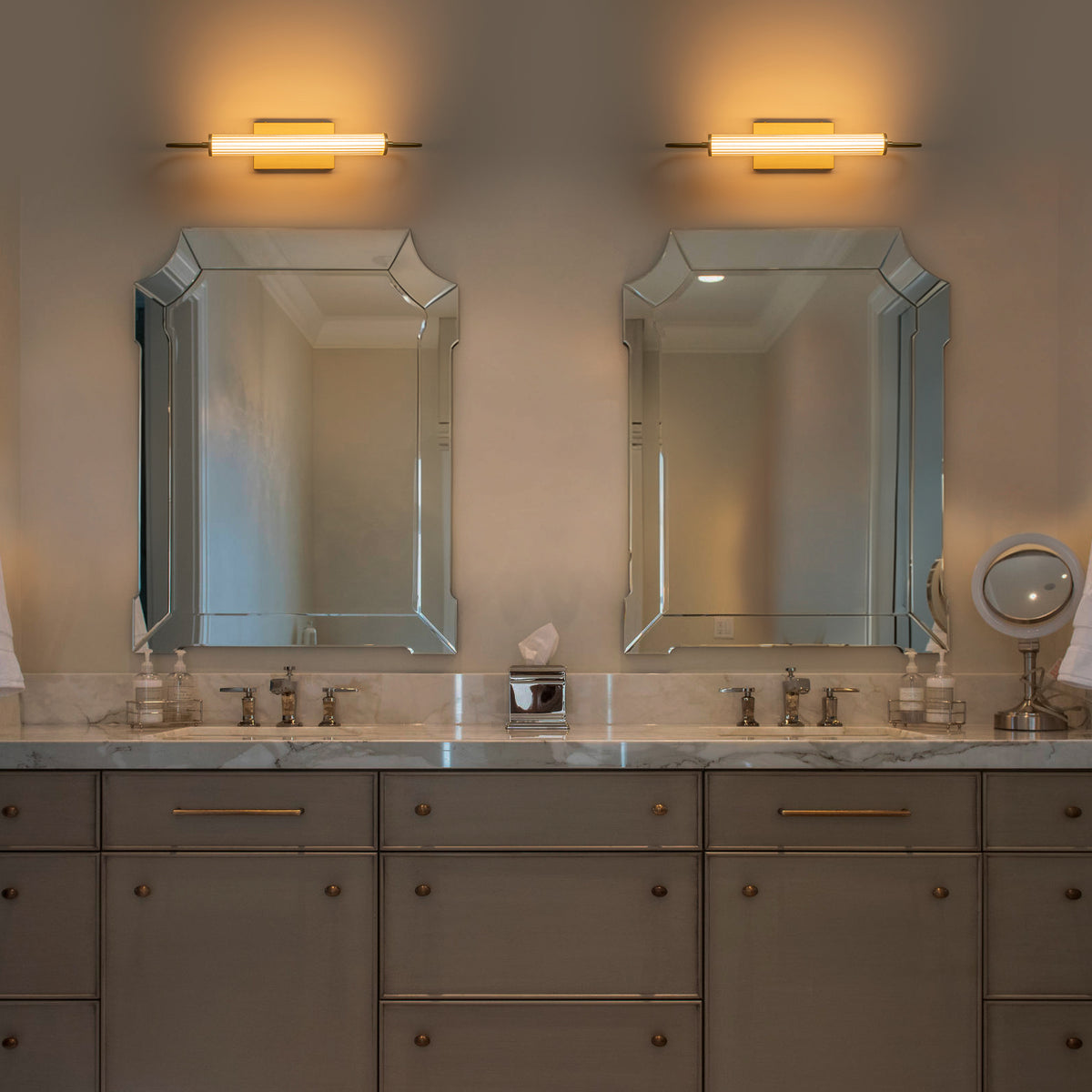 Modern Gold LED Wall Sconce with Cylinder Acrylic Shade Bathroom - product image 2 | Zenvolit