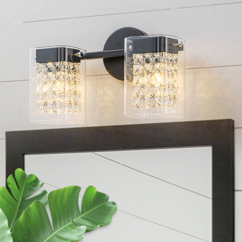 2-Light Crystal Vanity Light Wall Sconce Clear Glass Shades Bathroom - product image 1 | Zenvolit