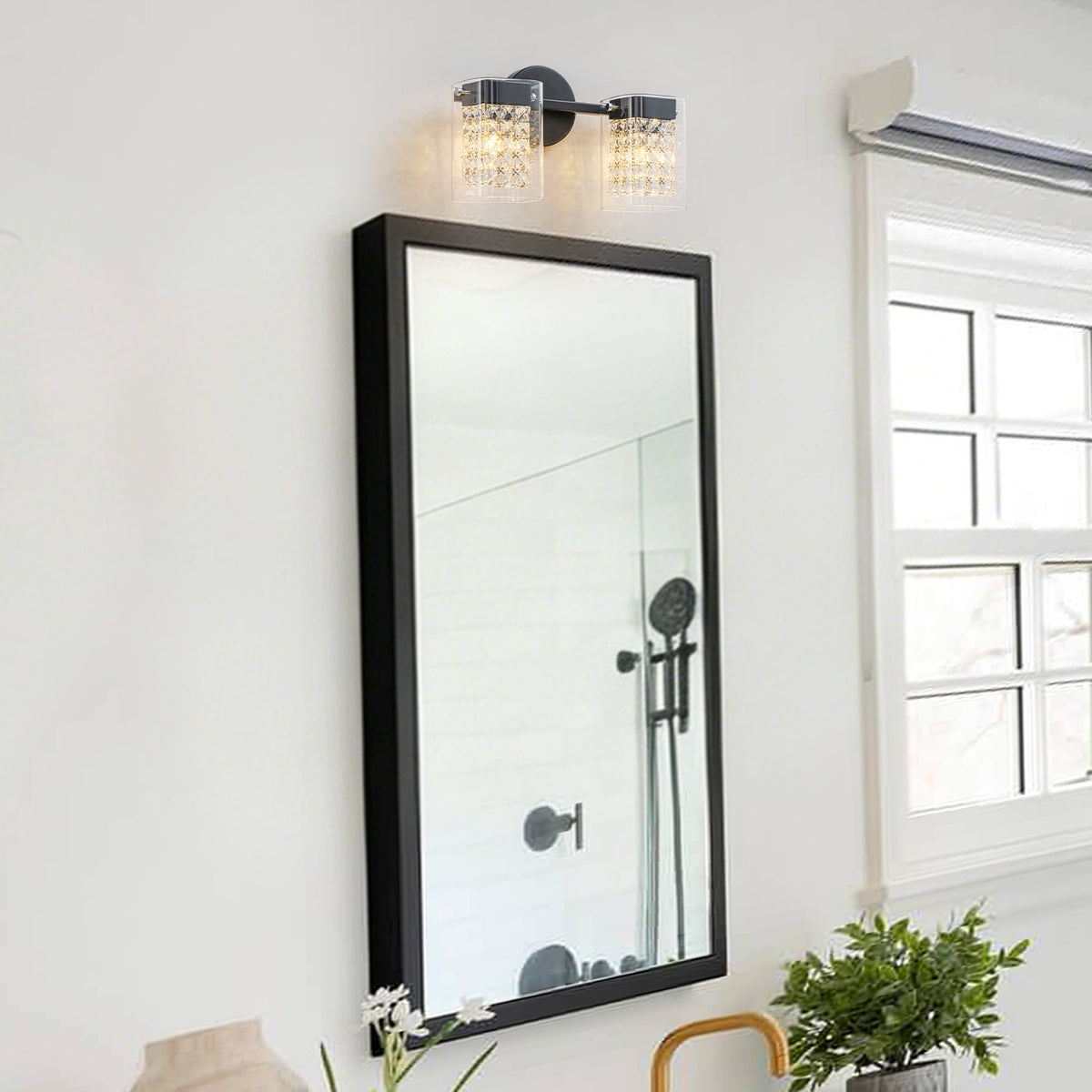 2-Light Crystal Vanity Light Wall Sconce Clear Glass Shades Bathroom - product image 2 | Zenvolit