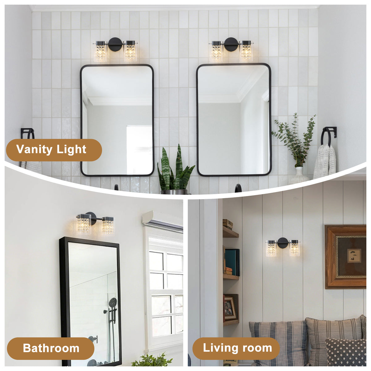 2-Light Crystal Vanity Light Wall Sconce Clear Glass Shades Bathroom - product image 6 | Zenvolit
