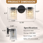 2-Light Crystal Vanity Light Wall Sconce Clear Glass Shades Bathroom - product image 7 | Zenvolit