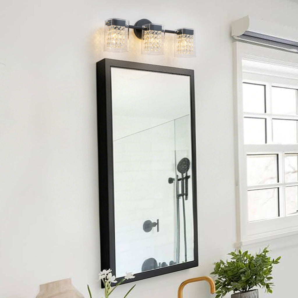 3-Light Crystal Vanity Light Wall Sconce Clear Glass Shades Bathroom - product image 1 | Zenvolit